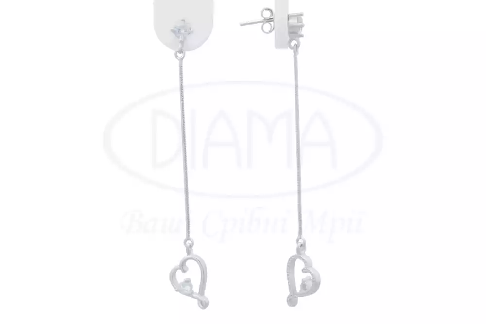 Срібні сережки з серцем фото 1