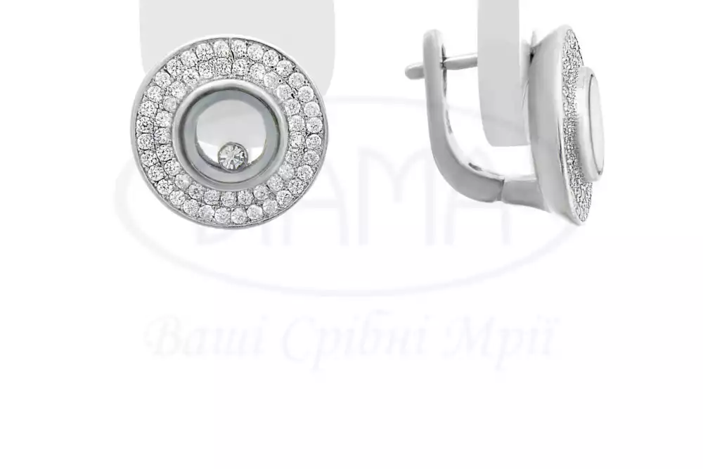 Сережки срібні з цирконом під склом фото 1