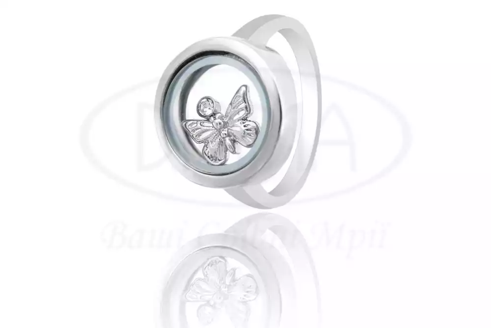 Каблучка Срібна з "бабочкою" під склом фото 1