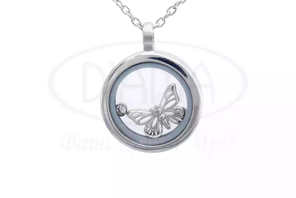 Кольє срібне з "бабочкою" під склом фото 1