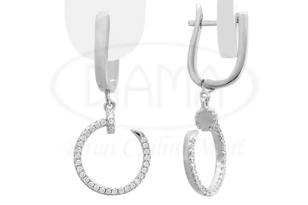 Сережки срібні "Цвях" з цирконом фото 1