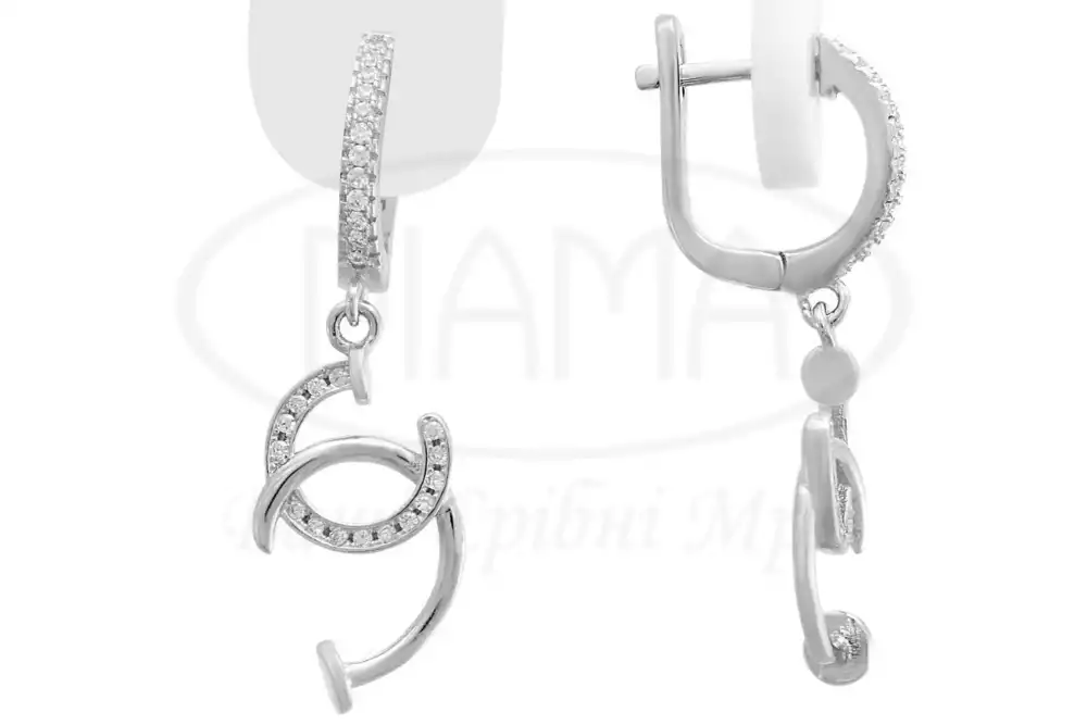 Сережки срібні подвійний "Цвях" з цирконом фото 1