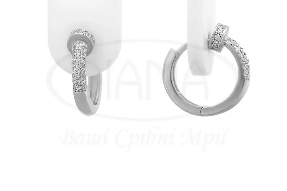 Сережки срібні "Цвях" з цирконом фото 1