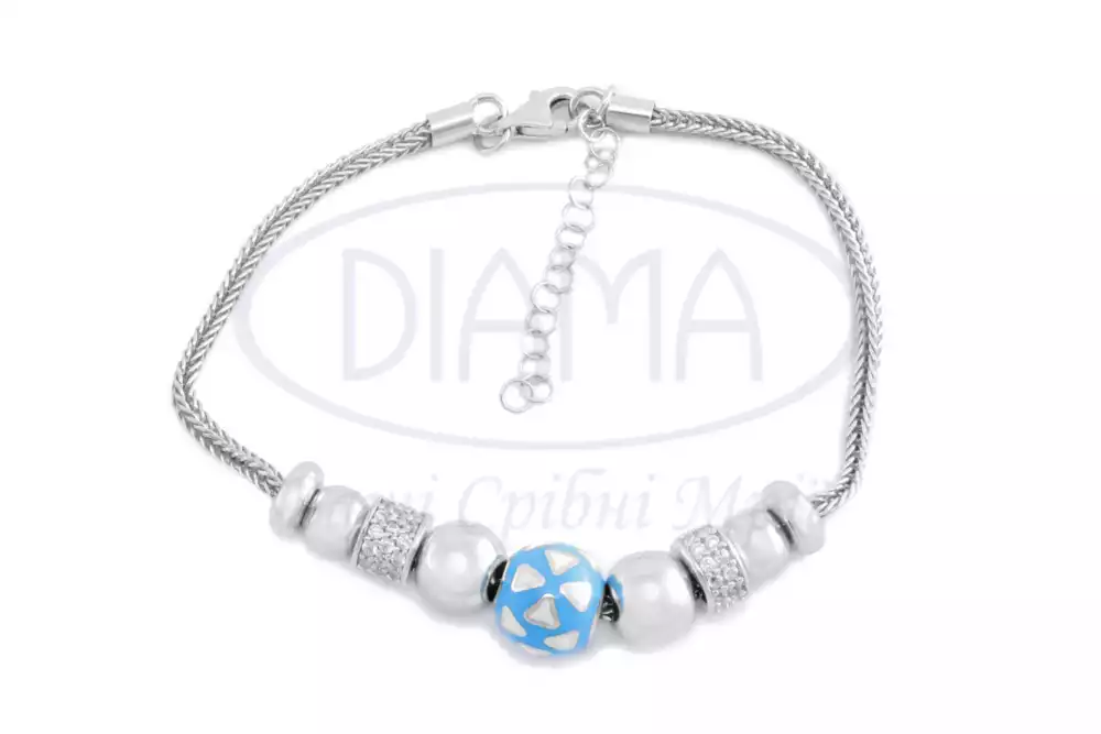 Браслет срібний з емаллю та цирконом фото 1