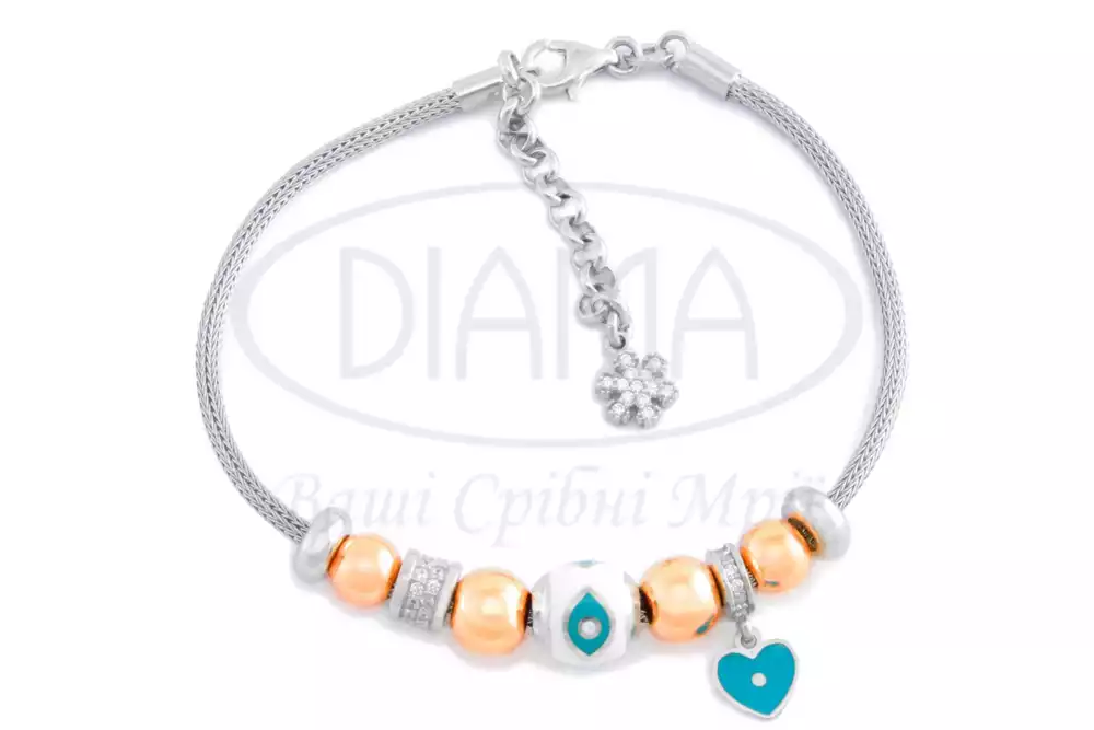 Срібний браслет з емаллю та цирконом фото 1