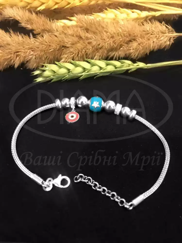 Срібний браслет з емаллю та цирконом фото 2