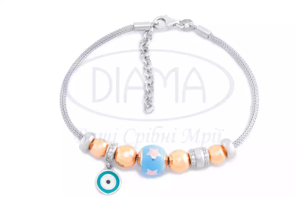 Срібний браслет з емаллю та цирконом фото 1