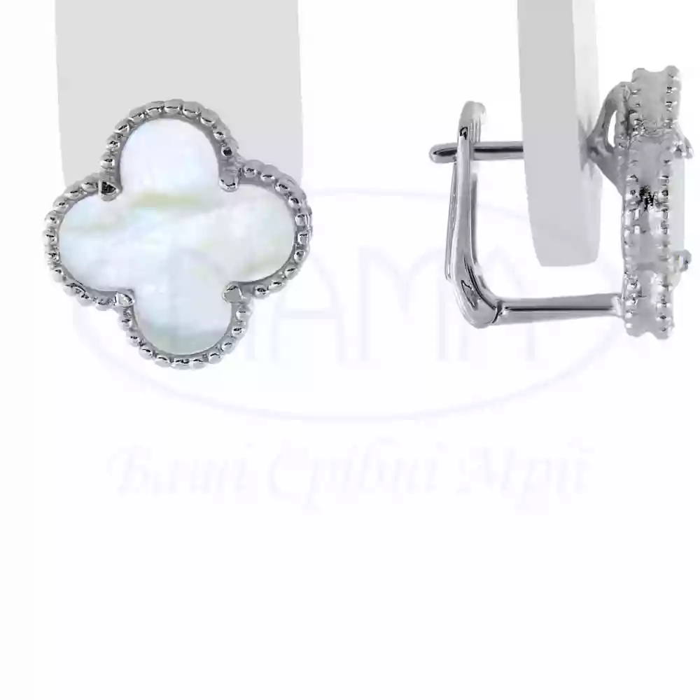Сережки срібні з білим Перламутром фото 1
