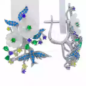 Срібні сережки з Перламутром та Цирконом