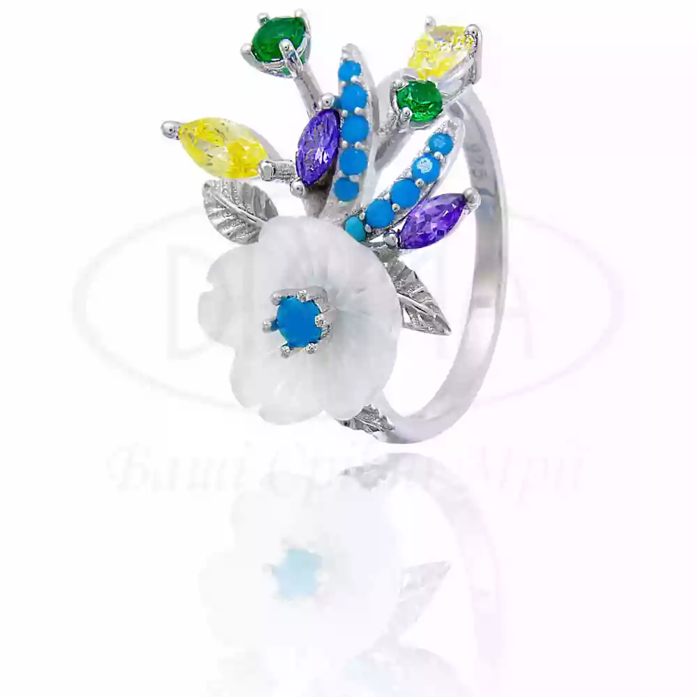 Срібна каблучка з Перламутром та Цирконом фото 1