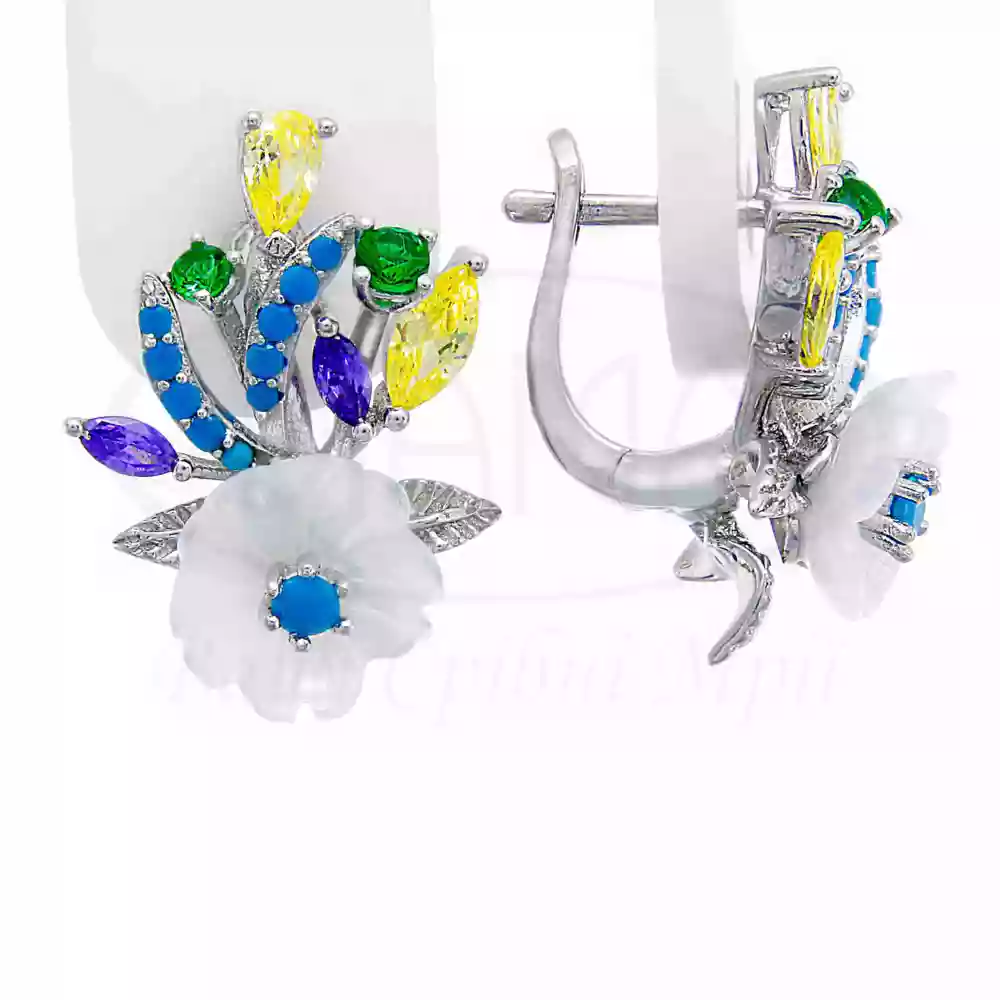 Срібні сережки з Перламутром та Цирконом фото 1