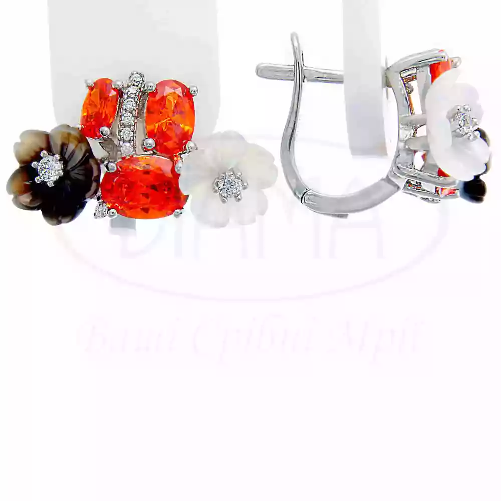 Сережки срібні з Перламутром та Цирконом фото 1