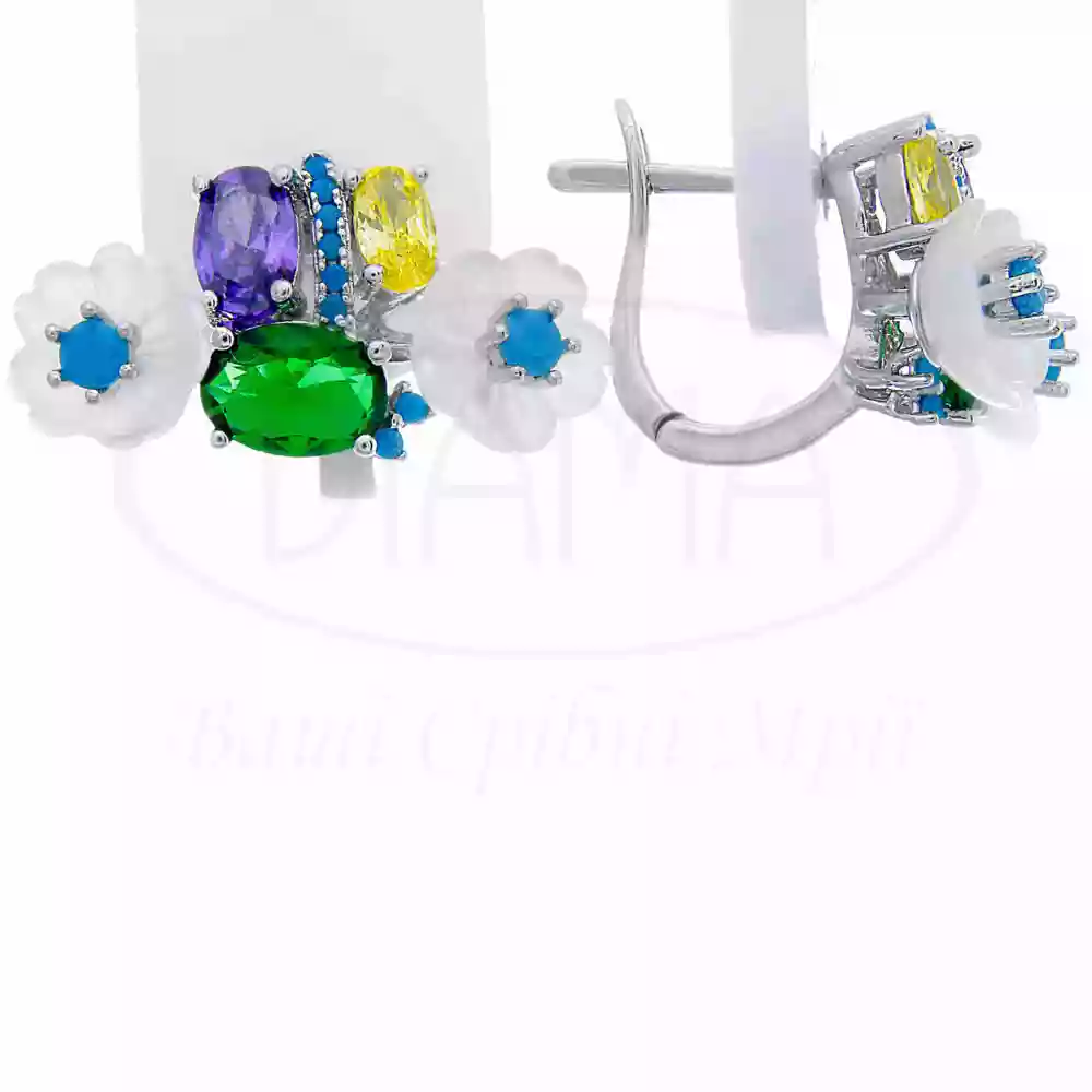 Сережки срібні з Перламутром та Цирконом фото 1