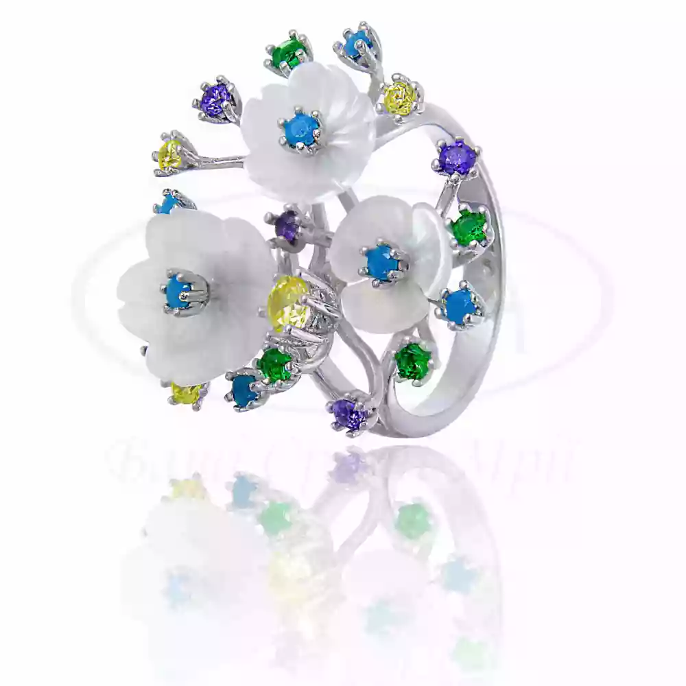 Каблучка срібна з Перламутром та Цирконом фото 1