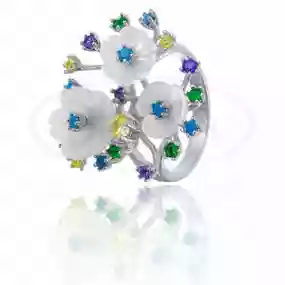 Каблучка срібна з Перламутром та Цирконом