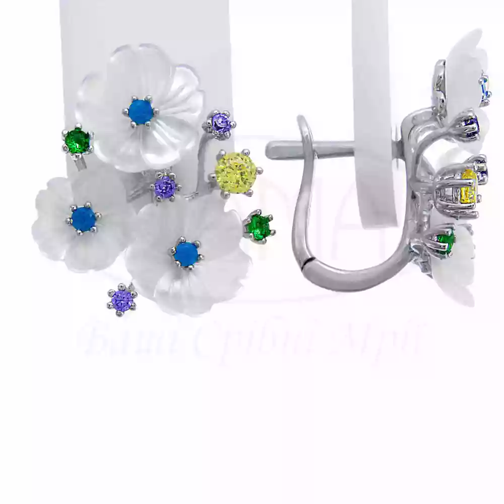 Сережки срібні з Перламутром та Цирконом фото 1