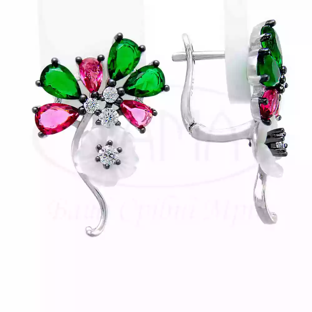 Сережки срібні з Перламутром та Цирконом фото 1