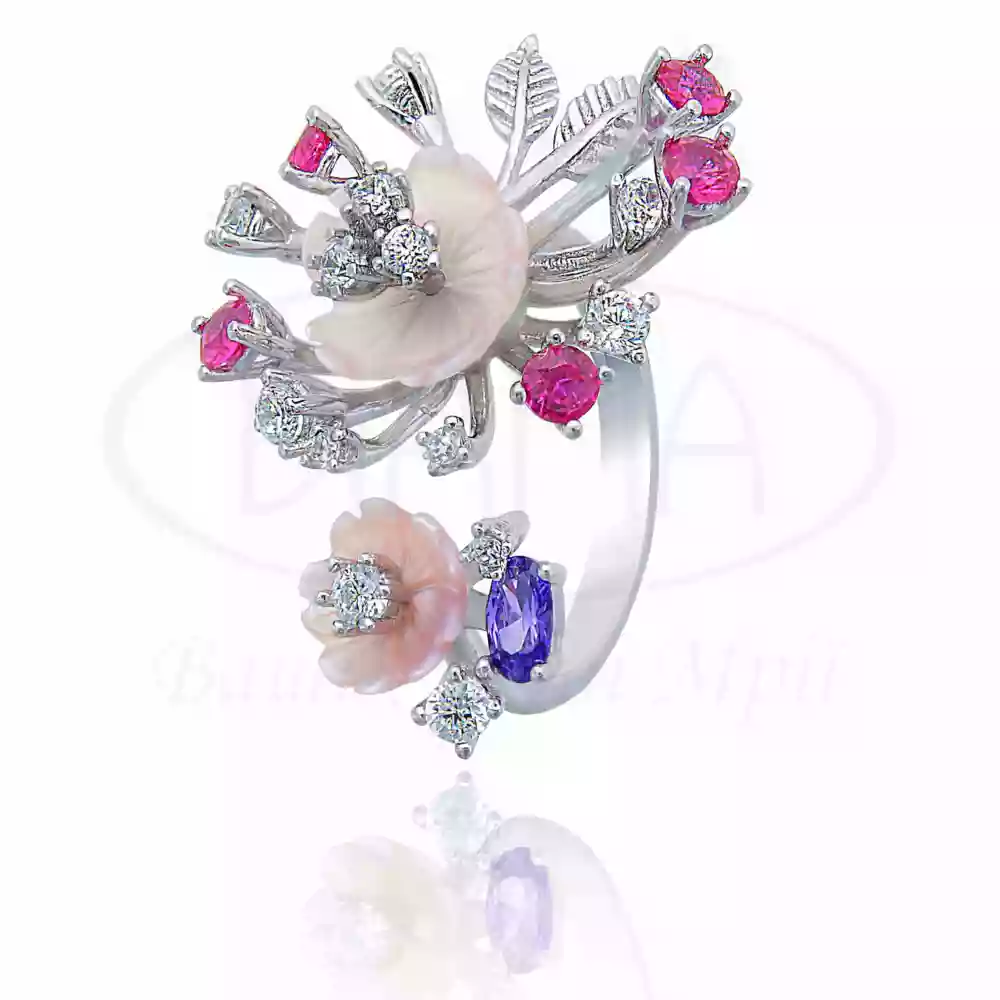 Каблучка срібна з Перламутром та Цирконом фото 1