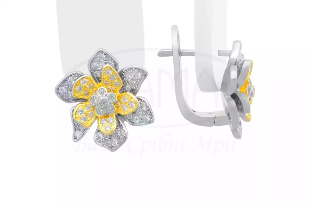 Срібні сережки з цирконом фото 1