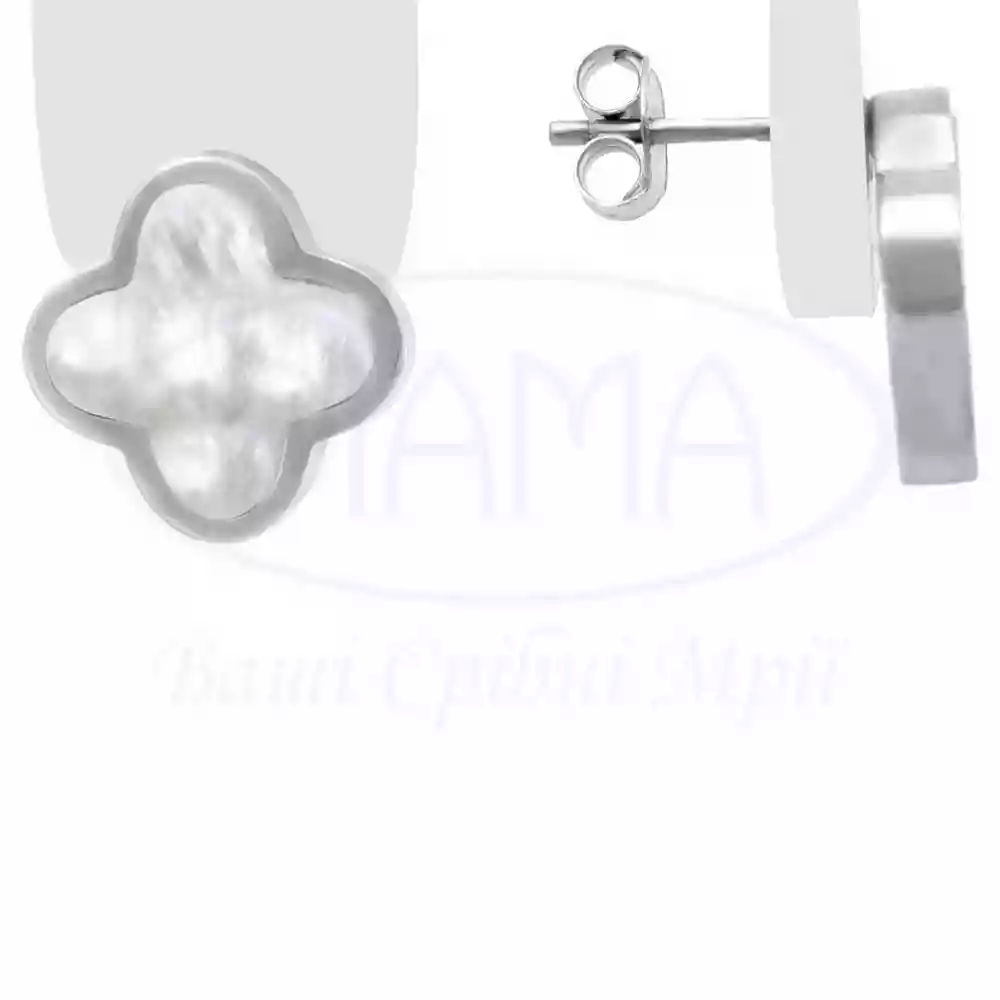 Срібні сережки Клевер білий фото 1