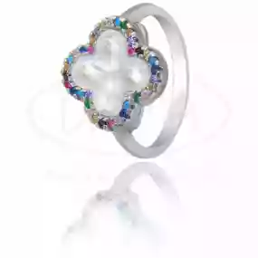 Срібна каблучка "Клевер" з перламутром