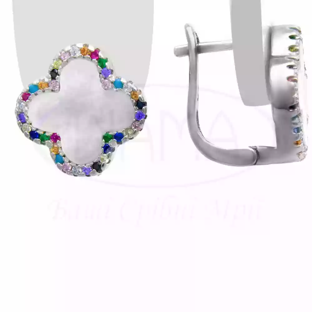 Срібні сережки "Клевер" з перламутром фото 1