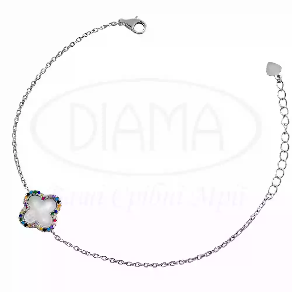 Срібний браслет "Клевер" з перламутром фото 1