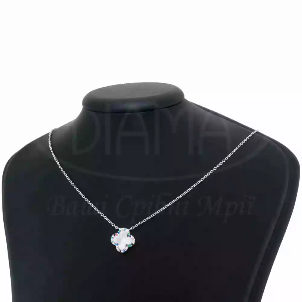 Срібне кольє "Клевер" з перламутром фото 1