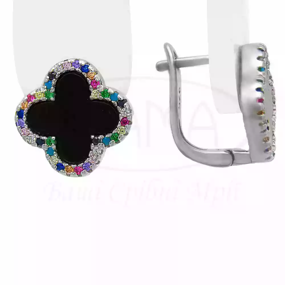 Сережки срібні "Клевер" з оніксом фото 1