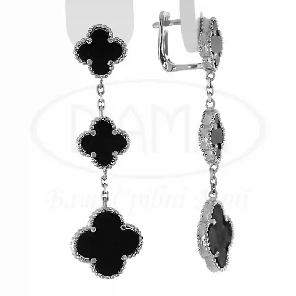 Сережки срібні з трьома клеверами фото 1