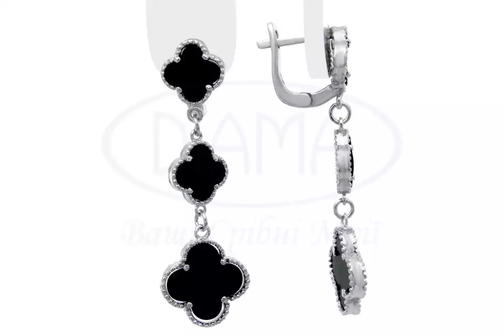 Сережки срібні з трьома клеверами фото 2