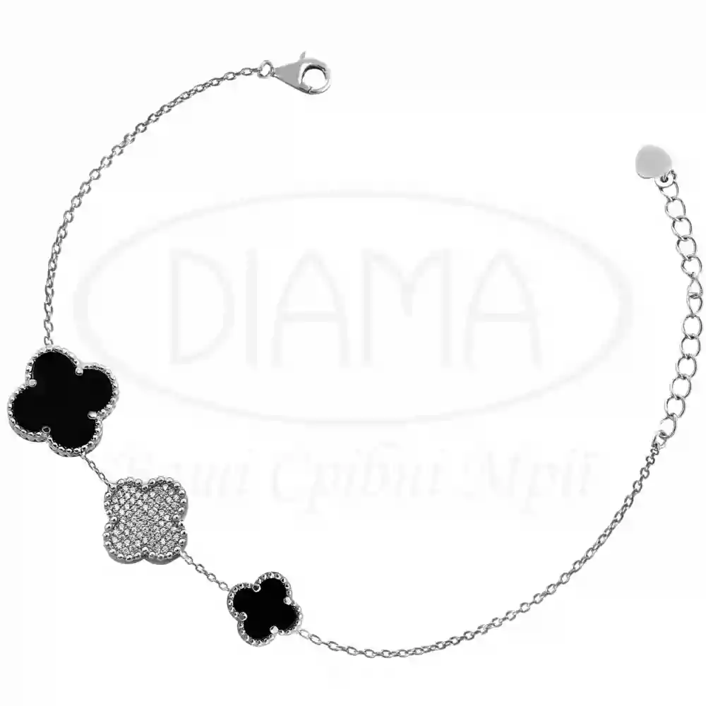Браслет срібний Клевер з оніксом фото 1