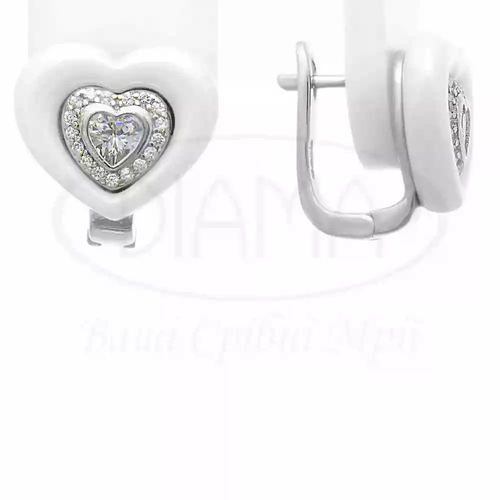 Сережки срібні з керамічним серцем фото 1