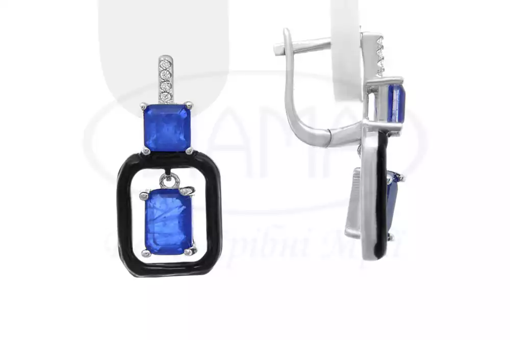 Сережки срібні з Цирконом і Емаллю фото 1