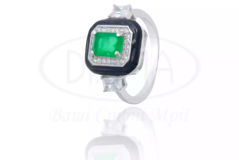 Срібна каблучка з цирконом та емаллю фото 1