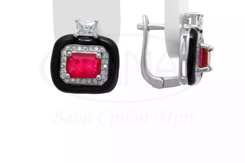 Сережки з цирконом та емаллю фото 1