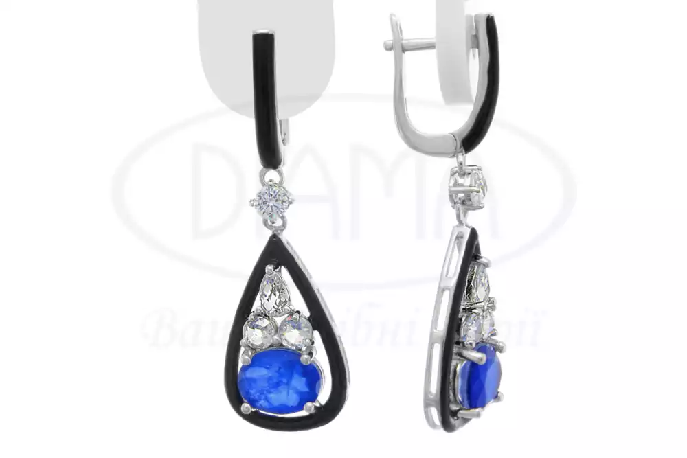 Сережки з цирконом та емаллю фото 1