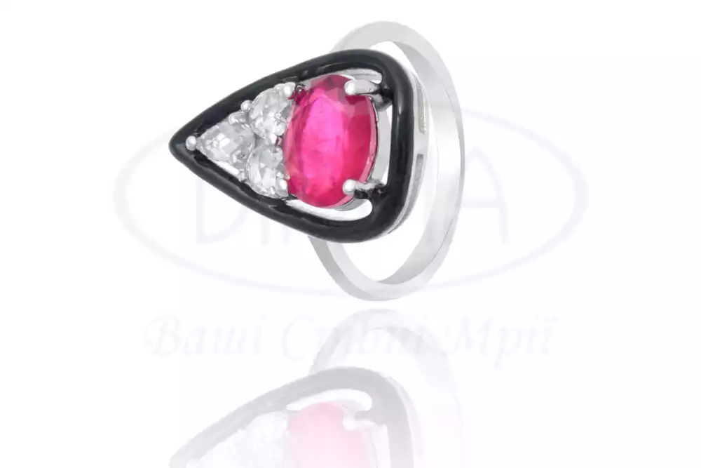 Каблучка з цирконом та емаллю фото 1