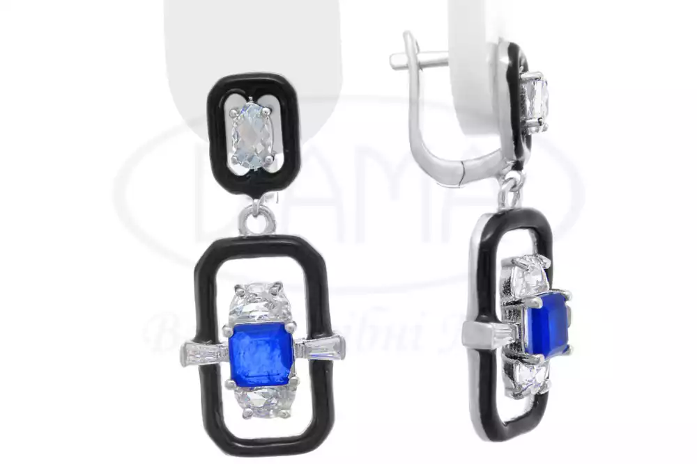 Сережки з синім цирконом фото 1