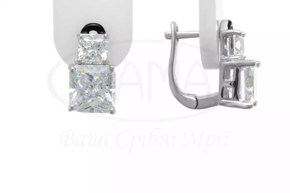 Срібні білі сережки фото 1