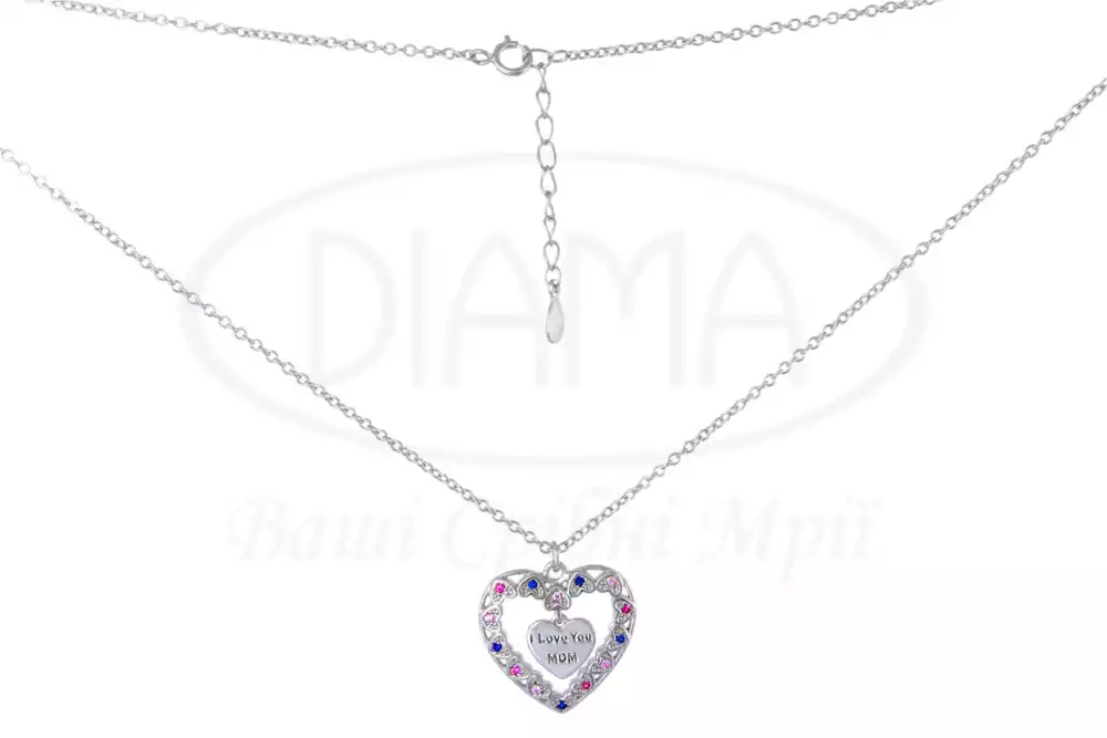 Срібне кольє для мами з Цирконом фото 1