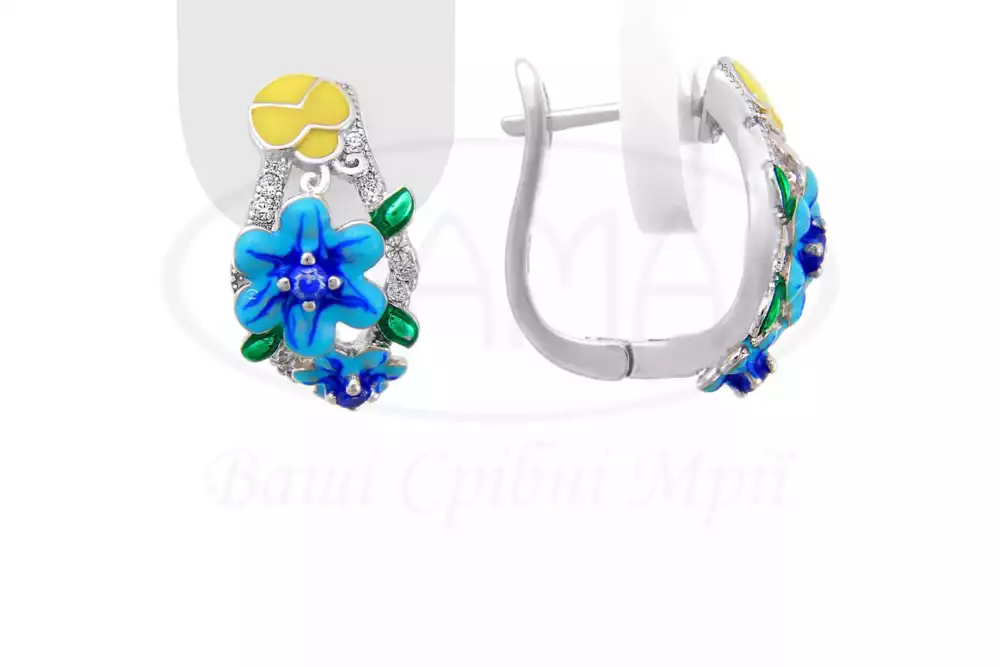 Срібні сережки з Емаллю та Цирконом фото 1