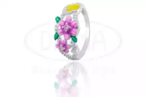 Срібна каблучка з Емаллю та Цирконом