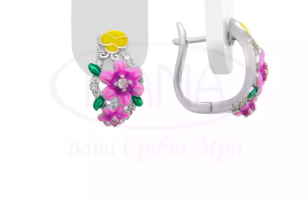 Срібні сережки з Емаллю та Цирконом фото 1