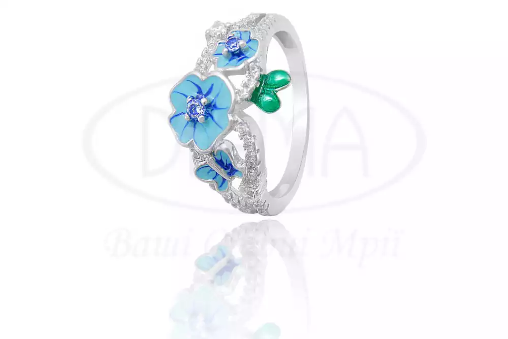 Срібна каблучка з Емаллю та Цирконом фото 1