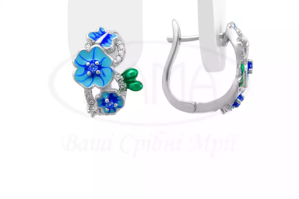 Срібні сережки з Емаллю та Цирконом фото 1