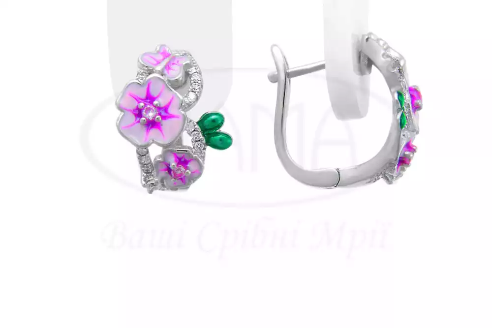 Срібні сережки з Емаллю та Цирконом фото 1