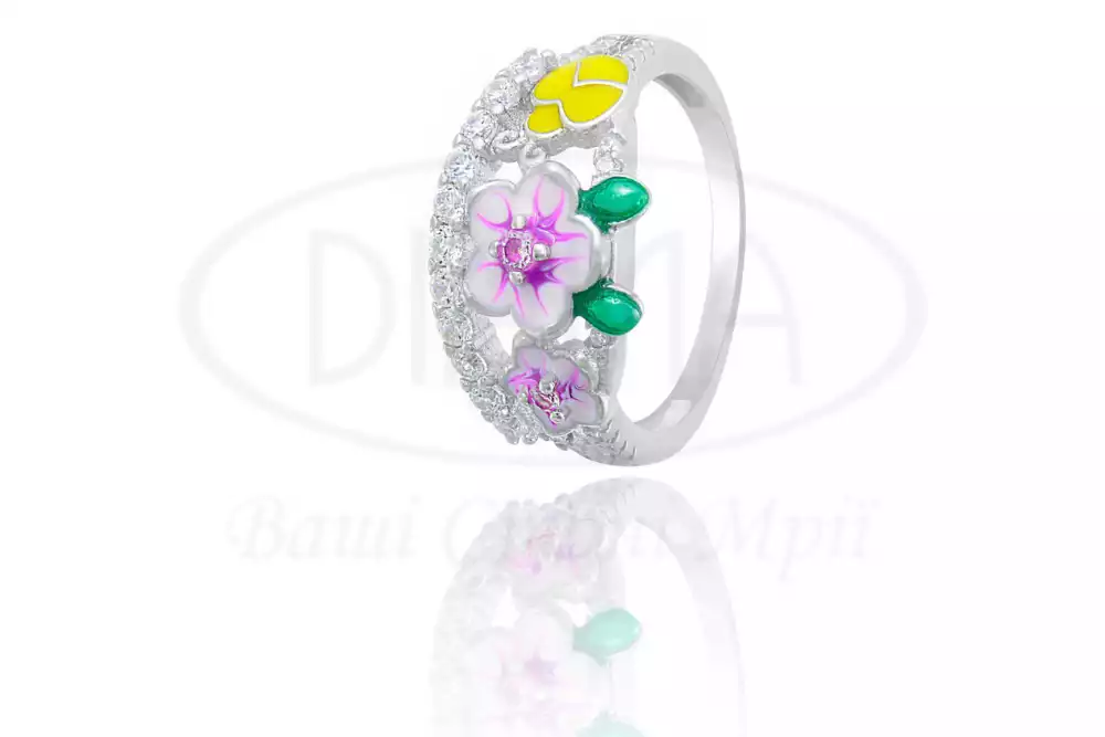 Срібна каблучка з Емаллю та Цирконом фото 1