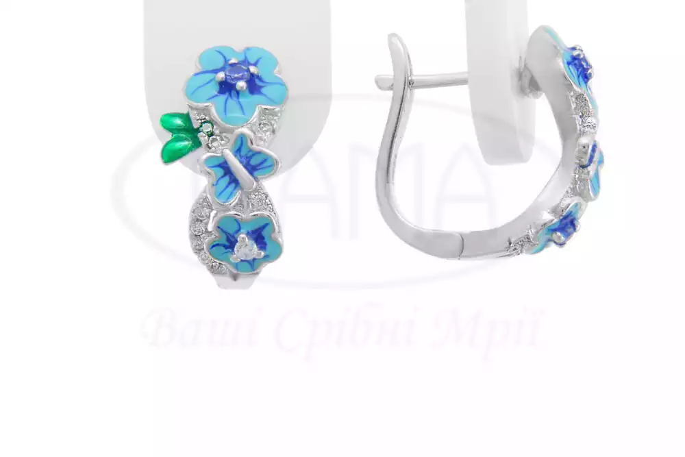 Срібні сережки з Емаллю та Цирконом фото 1