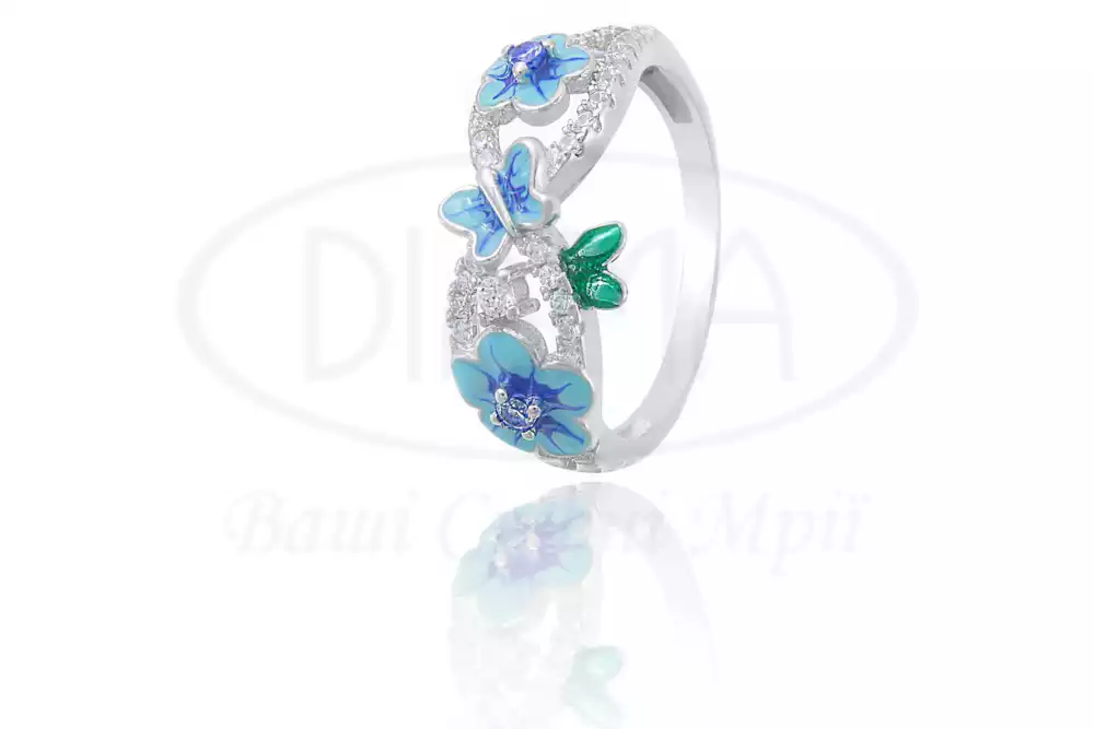 Срібна каблучка з Емаллю та Цирконом фото 1